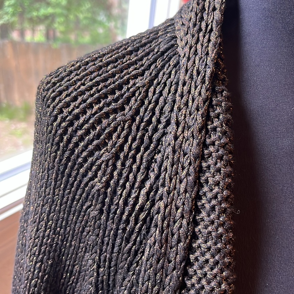 Eileen Fisher Black and Gold Metallic Cardigan Sweater